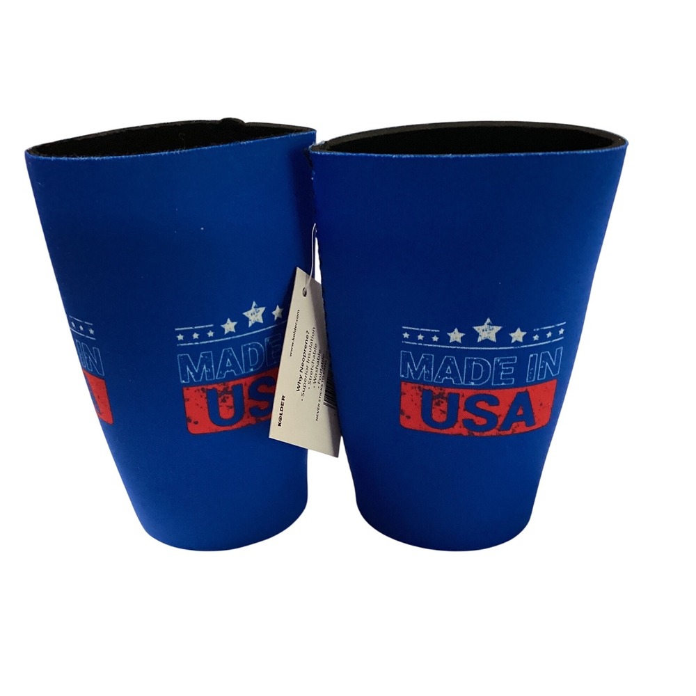 Kolder Made‎ in USA Blue Neoprene Drink Can Koozie Cooler Sleeves - 2 Pack